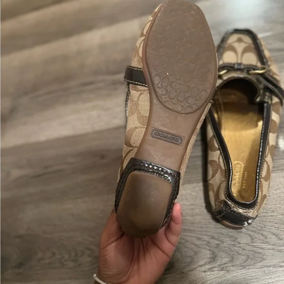 Coach Tan and Brown Loafers with Gold Buckle - Picture 4 of 6